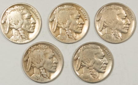 Buffalo Nickels 1921 – 1926 BUFFALO NICKELS, LOT OF 5 – CIRCULATED W/ SOME HIGHER GRADE PIECES!