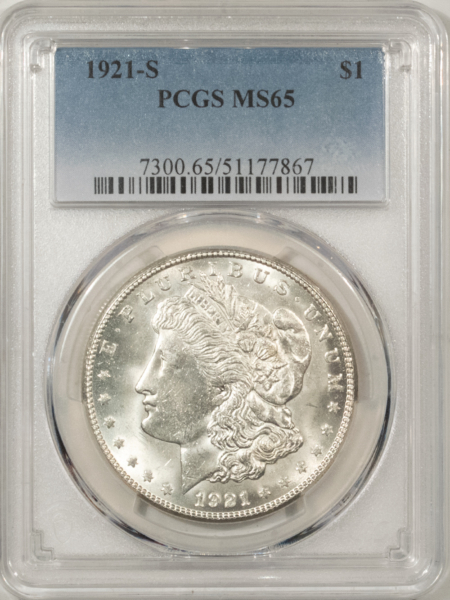 Morgan Dollars 1921-S $1 MORGAN DOLLAR – PCGS MS-65, BLAST WHITE & FLASHY!