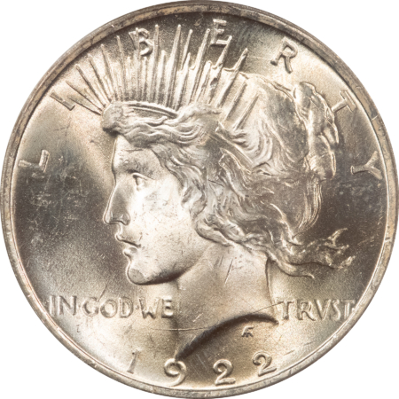 New Certified Coins 1922 $1 PEACE DOLLAR – PCGS MS-63, OLD GREEN HOLDER, PREMIUM QUALITY!