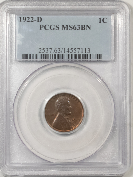 Lincoln Cents (Wheat) 1922-D LINCOLN CENT – PCGS MS-63 BN, SMOOTH AND CHOICE!