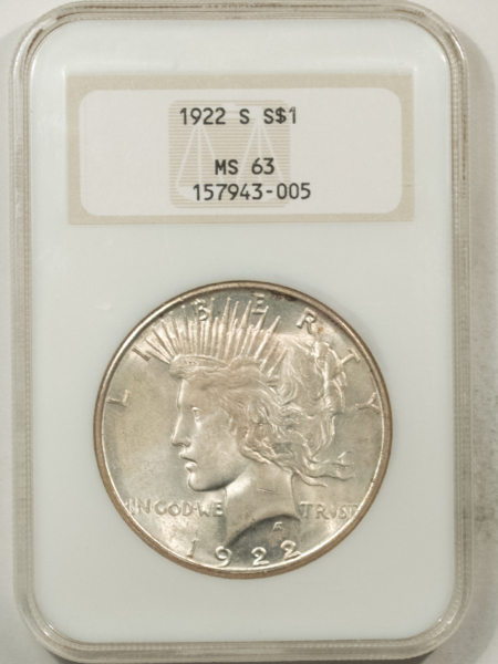 New Certified Coins 1922-S $1 PEACE DOLLAR – NGC MS-63, WELL STRUCK & LUSTROUS!