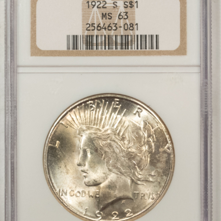 New Store Items 1922-S $1 PEACE DOLLAR – NGC MS-63, CHOICE & PRETTY!