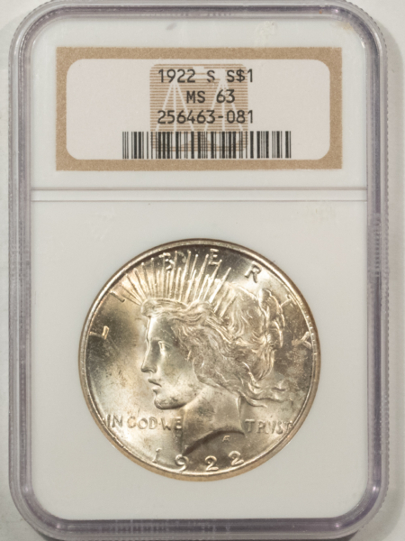 New Certified Coins 1922-S $1 PEACE DOLLAR – NGC MS-63, CHOICE & PRETTY!