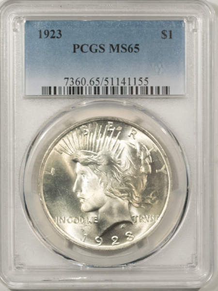 New Certified Coins 1923 $1 PEACE DOLLAR – PCGS MS-65, GEM FRESH WHITE & PREMIUM QUALITY!