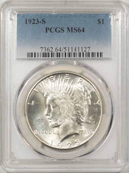 New Certified Coins 1923-S $1 PEACE DOLLAR – PCGS MS-64 BLAZING WHITE!