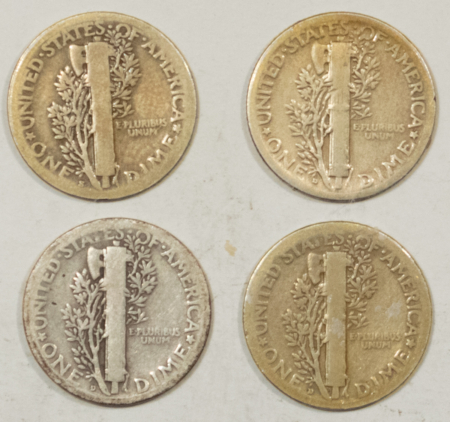 Mercury Dimes 1923-S, 1926-D, 1927-D, 1928-D MERCURY DIMES, LOT OF 4 – CIRCULATED!