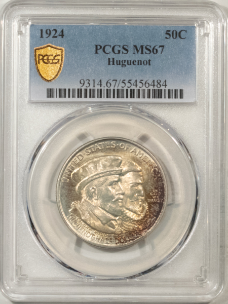 New Certified Coins 1924 HUGUENOT COMMEMORATIVE HALF DOLLAR – PCGS MS-67, GORGEOUS, PREMIUM QUALITY!