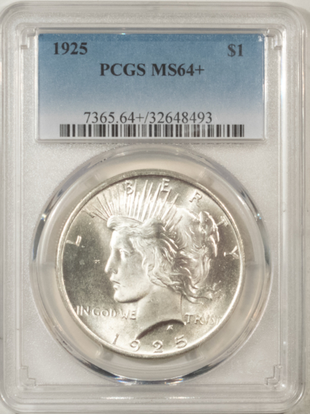 New Certified Coins 1925 $1 PEACE DOLLAR – PCGS MS-64+, BLAST WHITE & PREMIUM QUALITY+!