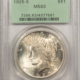 New Certified Coins 1926-D PEACE DOLLAR – PCGS MS-62, 2 PIECE OLD GREEN HOLDER, PREMIUM QUALITY!