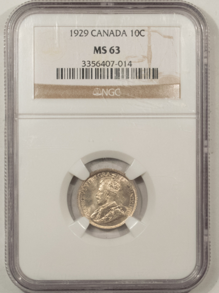 New Certified Coins CANADA 1929 10c, KM-23a – NGC MS-63, FLASHY & CHOICE!