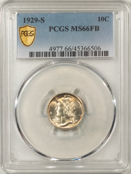 Mercury Dimes 1929-S MERCURY DIME – PCGS MS-66 FB, FRESH & FLASHY!