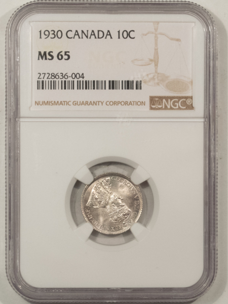 New Certified Coins CANADA 1930 10c, KM-23a – NGC MS-65, FLASHY GEM!