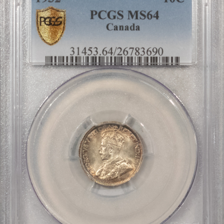 New Certified Coins CANADA 1932 10c, KM-23a – PCGS MS-64, FRESH & LUSTROUS, NEAR GEM!