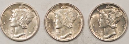 Mercury Dimes 1935 1939 1942-S MERCURY DIMES, LOT/3 – FLASHY ABOUT UNCIRCULATED/UNCIRCULATED!