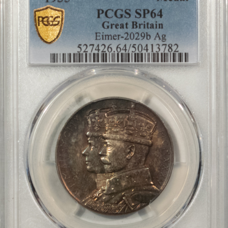 Exonumia 1935 GREAT BRITAIN AG SILVER MEDAL EIMER2029B JUBILEE GEORGE V & MARY PCGS SP-64