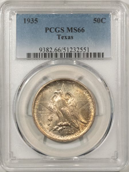 Silver 1935 TEXAS COMMEMORATIVE HALF DOLLAR – PCGS MS-66, ORIGINAL PATINA, PQ!