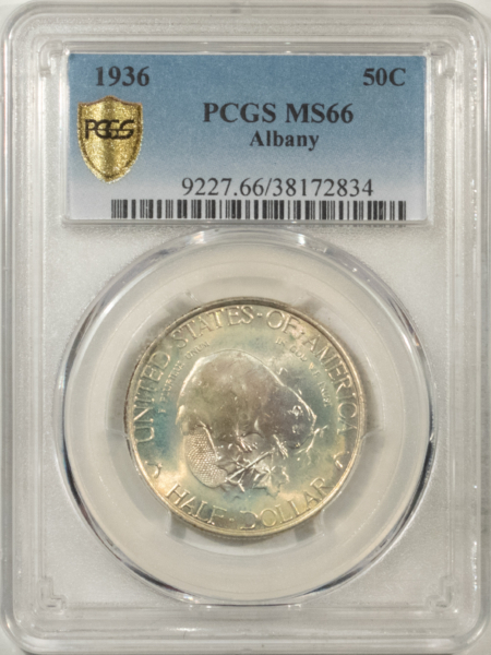 New Certified Coins 1936 ALBANY COMMEMORATIVE HALF DOLLAR PCGS MS-66, IRRIDESCENT PASTELS 67 LUSTER!