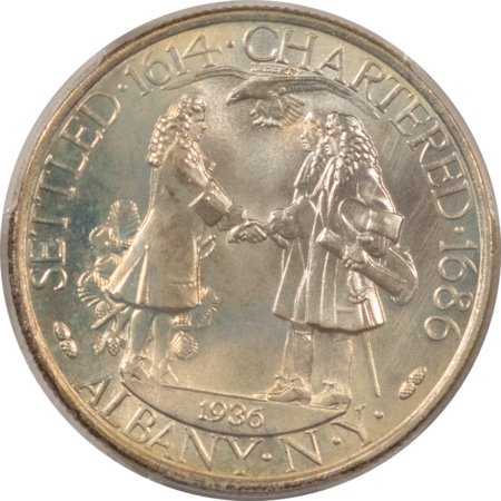 New Certified Coins 1936 ALBANY COMMEMORATIVE HALF DOLLAR PCGS MS-66, IRRIDESCENT PASTELS 67 LUSTER!