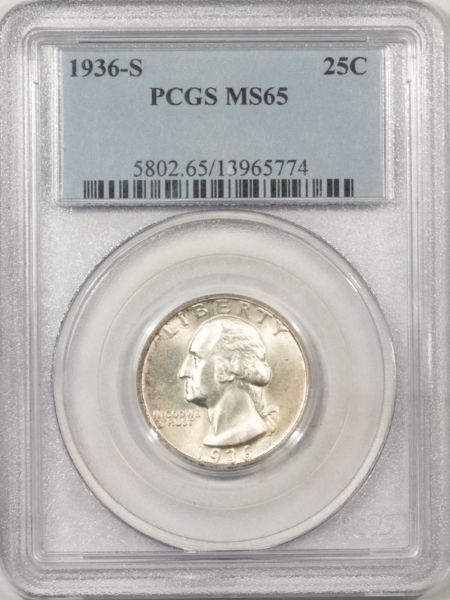 New Certified Coins 1936-S WASHINGTON QUARTER – PCGS MS-65, FRESH, PREMIUM QUALITY GEM!