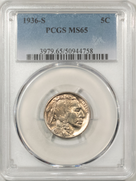 Buffalo Nickels 1936-S BUFFALO NICKEL – PCGS MS-65, PREMIUM QUALITY!