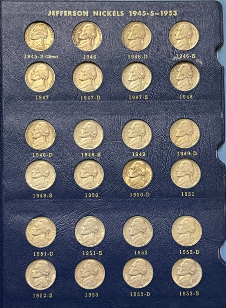 Jefferson Nickels 1938-64D 71 COIN JEFFERSON NICKEL COMPLETE SET NICE CIRC W/ BU 39-S, 50-D, ALBUM