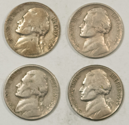 Jefferson Nickels 1938-D, 38-S, 39-D, 39-S JEFFERSON NICKELS LOT/4 – PLEASING CIRCULATED EXAMPLES!