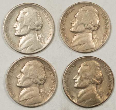 Jefferson Nickels 1938-D, 38-S, 39-D, 39-S JEFFERSON NICKELS LOT/4 HIGH GRADE CIRCULATED EXAMPLES!