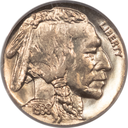 Buffalo Nickels 1938-D BUFFALO NICKEL PCGS MS-64, PREMIUM QUALITY! VINTAGE 2 PC OLD GREEN HOLDER