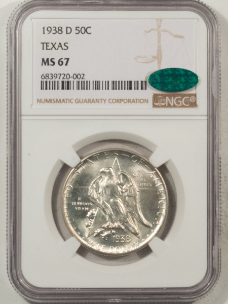 CAC Approved Coins 1938-D TEXAS COMMEMORATIVE HALF DOLLAR – NGC MS-67, SUPERB, PQ & CAC APPROVED!