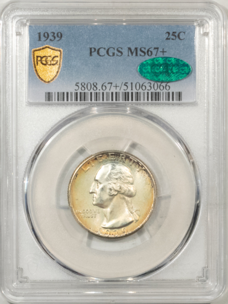 CAC Approved Coins 1939 WASHINGTON QUARTER – PCGS MS-67+, STUNNING, PRISTINE & CAC APPROVED!