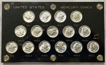 Mercury Dimes 1941-1945-S 15 COIN MERCURY DIME SHORT COMPLETE SET AU-UNC CAPITAL HOLDER