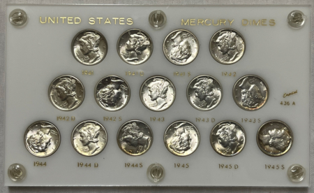 Mercury Dimes 1941-1945-S 15 COIN MERCURY DIME SHORT COMPLETE SET AU-UNC CAPITAL HOLDER