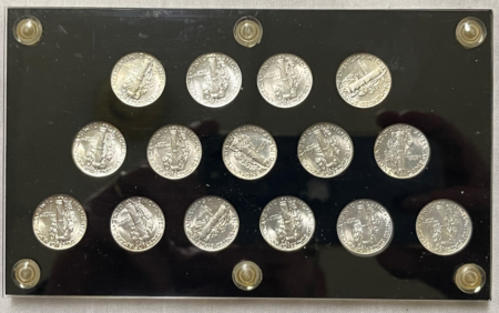 Mercury Dimes 1941-1945-S 15 COIN MERCURY DIME SHORT COMPLETE SET AU-UNC CAPITAL HOLDER