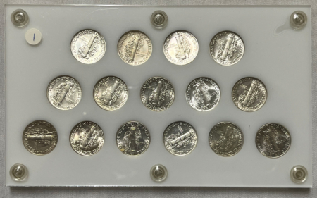 Mercury Dimes 1941-1945-S 15 COIN MERCURY DIME SHORT COMPLETE SET AU-UNC CAPITAL HOLDER