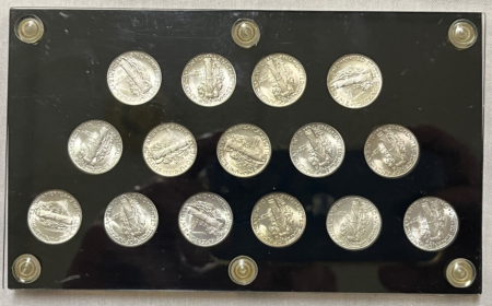 Mercury Dimes 1941-1945-S 15 COIN MERCURY DIME SHORT COMPLETE SET BU IN VINTAGE CAPITAL HOLDER