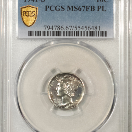 Mercury Dimes 1941-S MERCURY DIME – PCGS MS-67 FB PL, STUNNING PROOFLIKE!