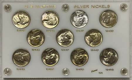 Jefferson Nickels 1942-1945 11 COIN JEFFERSON WAR NICKEL COMPLETE SET BU IN VINTAGE CAPITAL HOLDER