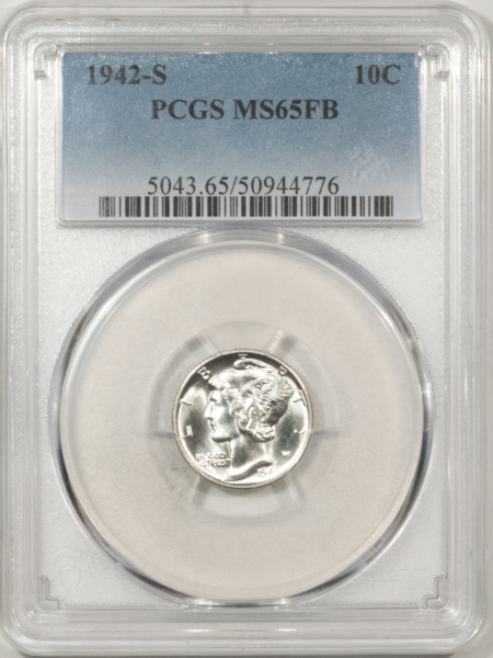 Mercury Dimes 1942-S MERCURY DIME – PCGS MS-65 FB, PREMIUM QUALITY!