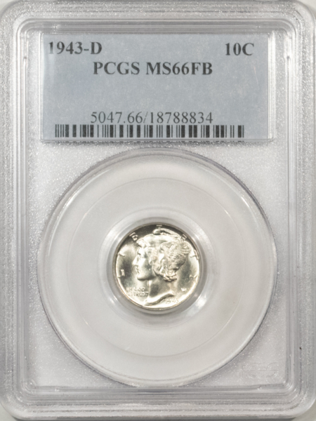 Mercury Dimes 1943-D MERCURY DIME – PCGS MS-66 FB, BLAST WHITE!