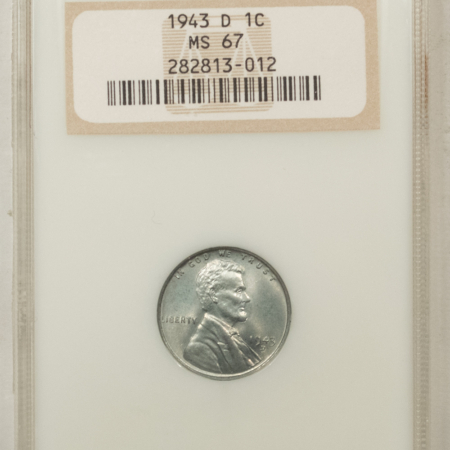 Lincoln Cents (Wheat) 1943-D LINCOLN CENT – NGC MS-67, FATTIE HOLDER, SUPERB STEEL CENT!