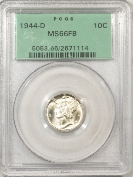 Mercury Dimes 1944-D MERCURY DIME – PCGS MS-66 FB, BLAST WHITE, PREMIUM QUALITY! OGH!