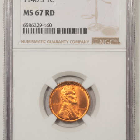 Lincoln Cents (Wheat) 1946-S LINCOLN CENT – NGC MS-67 RD, SUPERB GEM & FRESH!