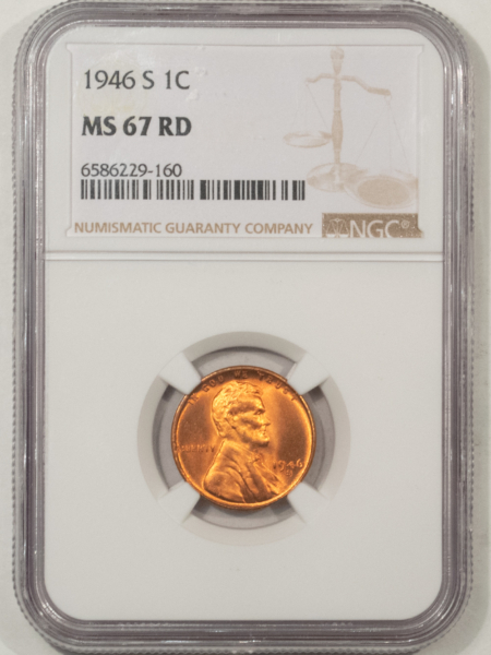 Lincoln Cents (Wheat) 1946-S LINCOLN CENT – NGC MS-67 RD, SUPERB GEM & FRESH!