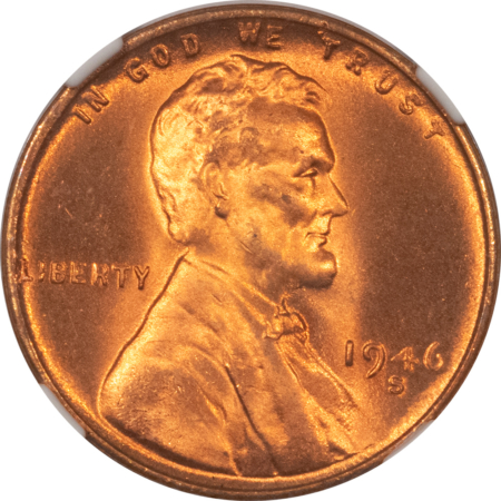 Lincoln Cents (Wheat) 1946-S LINCOLN CENT – NGC MS-67 RD, SUPERB GEM & FRESH!