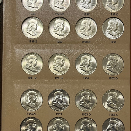 Franklin Halves 1948-1963D 35 COIN FRANKLIN HALF DOLLAR SET IN DANSCO NICE CHOICE+ BRILLIANT UNC