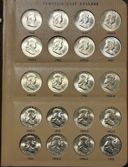 Franklin Halves 1948-1963D 35 COIN FRANKLIN HALF DOLLAR SET IN DANSCO NICE CHOICE+ BRILLIANT UNC