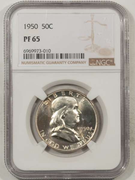 Franklin Halves 1950 PROOF FRANKLIN HALF DOLLAR – NGC PF-65, ORIGINAL GEM!