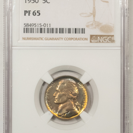 Jefferson Nickels 1950 PROOF JEFFERSON NICKEL – NGC PF-65, COLORFUL GEM!