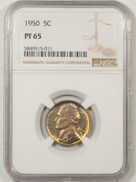 Jefferson Nickels 1950 PROOF JEFFERSON NICKEL – NGC PF-65, COLORFUL GEM!