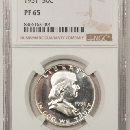 Franklin Halves 1951 PROOF FRANKLIN HALF DOLLAR – NGC PF-65, GEM WITH NICE CONTRAST!